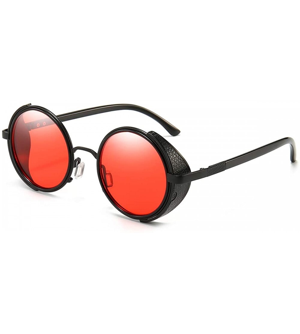 Goggle Steampunk Vintage Retro Round Sunglasses Metal Circle Frame - Red Lens+black Frame - C018ZGY8Z26 $28.99