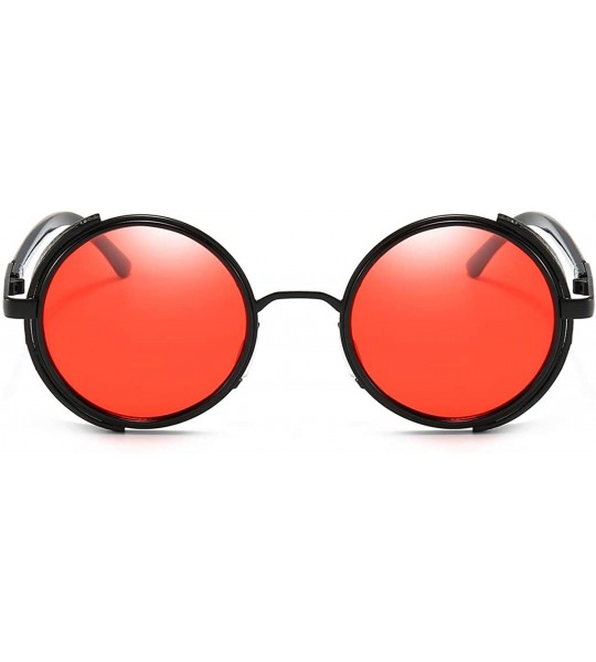 Goggle Steampunk Vintage Retro Round Sunglasses Metal Circle Frame - Red Lens+black Frame - C018ZGY8Z26 $28.99