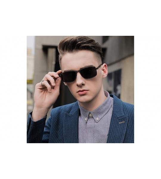 Rimless Man Outdoor Sunglasses-Polarized Square Driving Shade Glasses-Fashion Eyewear - E - CU190ED93S6 $60.63