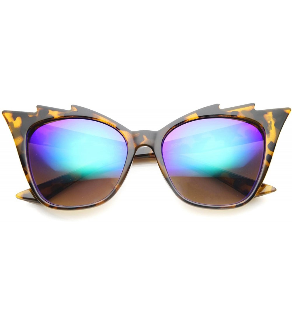 Cat Eye Womens Fashion Jagged Edge Staggered Flash Mirror Lens Cat Eye Sunglasses - Tortoise / Midnight - CH12BPKIW5P $19.65