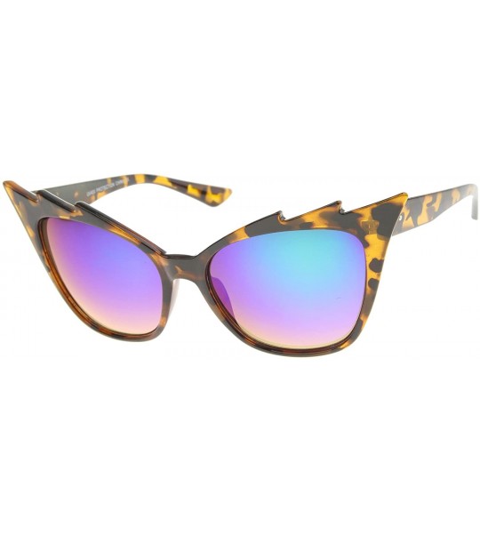 Cat Eye Womens Fashion Jagged Edge Staggered Flash Mirror Lens Cat Eye Sunglasses - Tortoise / Midnight - CH12BPKIW5P $19.65