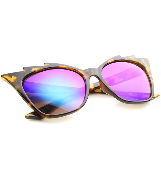 Cat Eye Womens Fashion Jagged Edge Staggered Flash Mirror Lens Cat Eye Sunglasses - Tortoise / Midnight - CH12BPKIW5P $19.65