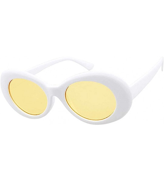 Oval Womens Fashion Sunglasses Lightweight Sunglasses with Oval Lens PC Sunglasses for Girls - White Frame Yellow Lens - CV18...