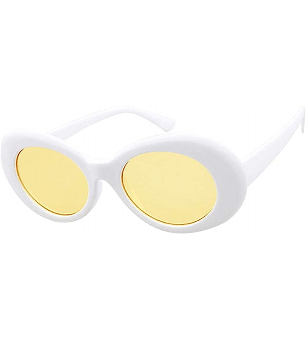 Oval Womens Fashion Sunglasses Lightweight Sunglasses with Oval Lens PC Sunglasses for Girls - White Frame Yellow Lens - CV18...