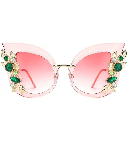 Butterfly Womens Oversized Cat Eye Jeweled Sunglasses Stylish Bedazzled Rhinestone Sun Glasses - 02-pink - CX187IEQ2DU $31.12