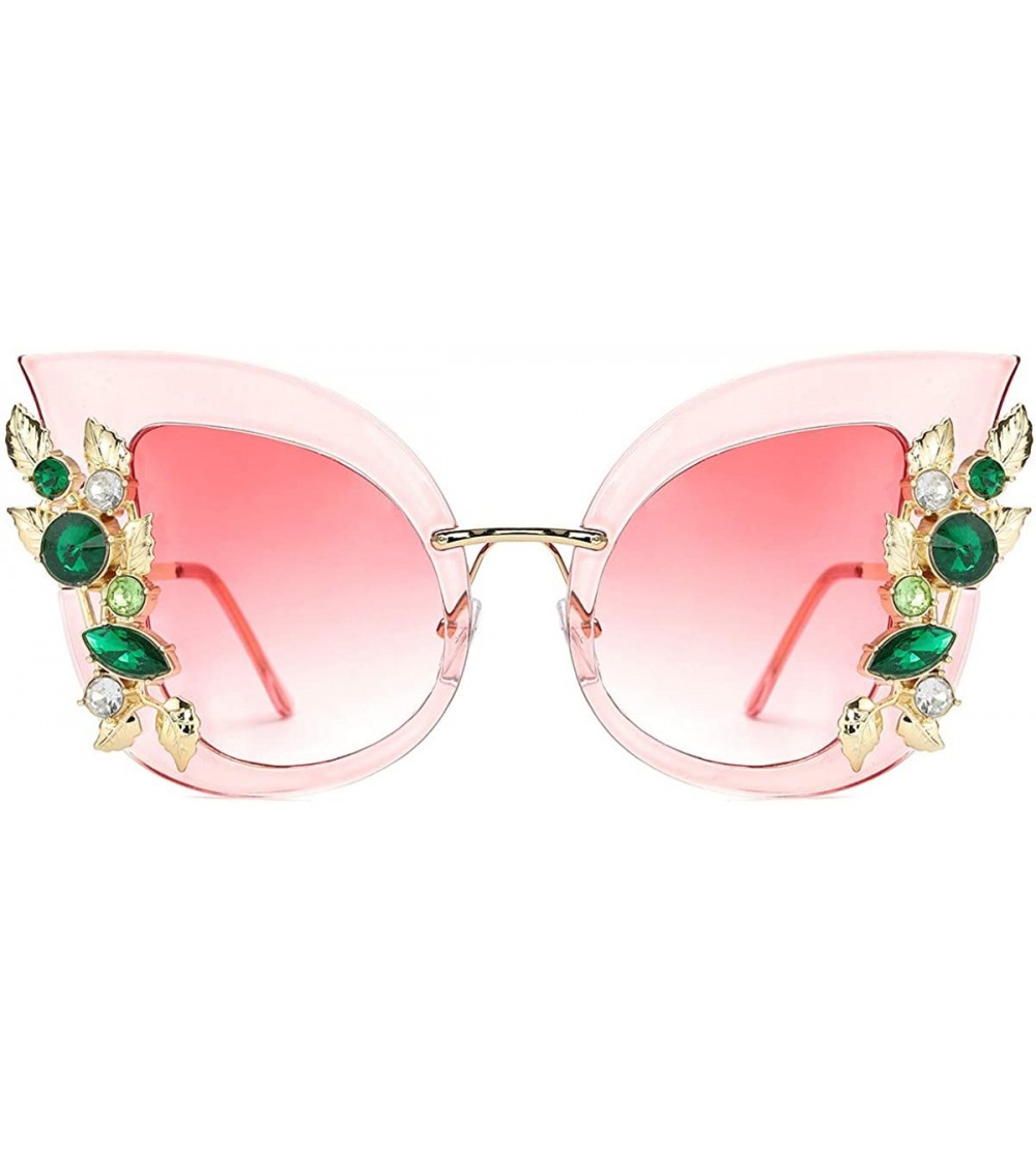 Butterfly Womens Oversized Cat Eye Jeweled Sunglasses Stylish Bedazzled Rhinestone Sun Glasses - 02-pink - CX187IEQ2DU $31.12