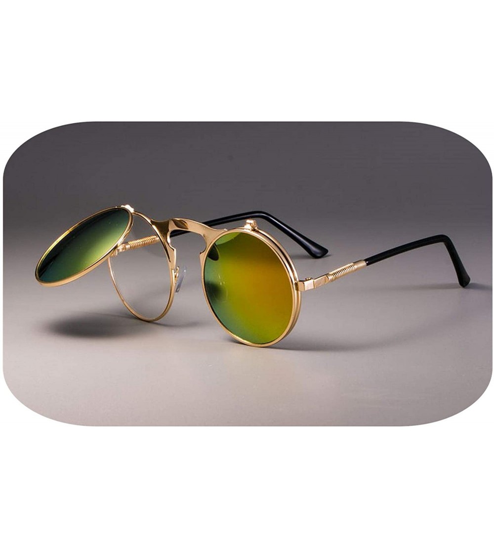 Oval 3057 Steampunk Sunglasses Round Metal Women Style Retro Flip Circular Double Sun Glasses Men CIRCLE - CI199CH60UY $54.03