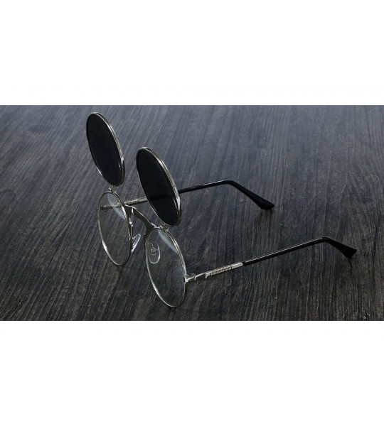 Oval 3057 Steampunk Sunglasses Round Metal Women Style Retro Flip Circular Double Sun Glasses Men CIRCLE - CI199CH60UY $54.03