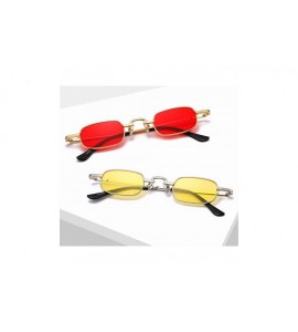 Oval Women&Men Vintage Small Rectangle Sunglasses Metal Frame Hip Hop Sun Glasses Red Yellow Sunglass Retro Shades - 2 - C619...