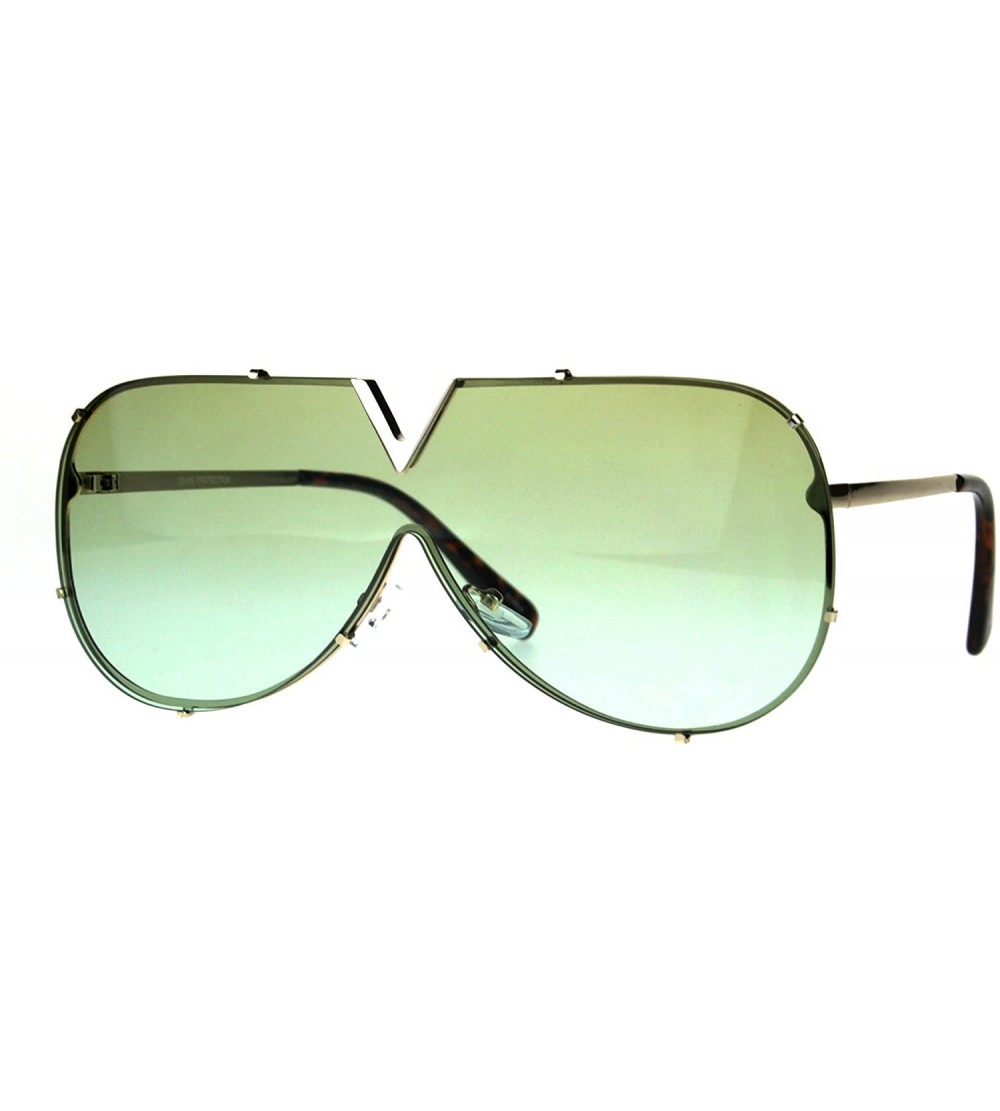 Aviator Oceanic Gradient Color Lens Shield Racer Oversize Pilots Sunglasses - Gold Brown Green - CJ18849CRNZ $22.65