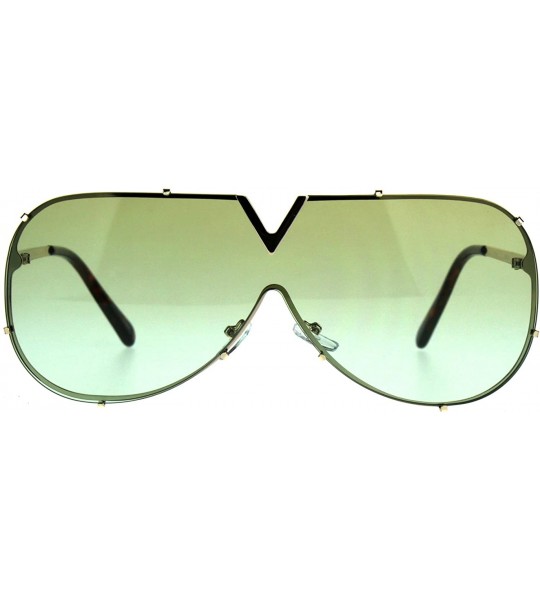 Aviator Oceanic Gradient Color Lens Shield Racer Oversize Pilots Sunglasses - Gold Brown Green - CJ18849CRNZ $22.65