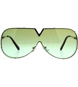 Aviator Oceanic Gradient Color Lens Shield Racer Oversize Pilots Sunglasses - Gold Brown Green - CJ18849CRNZ $22.65