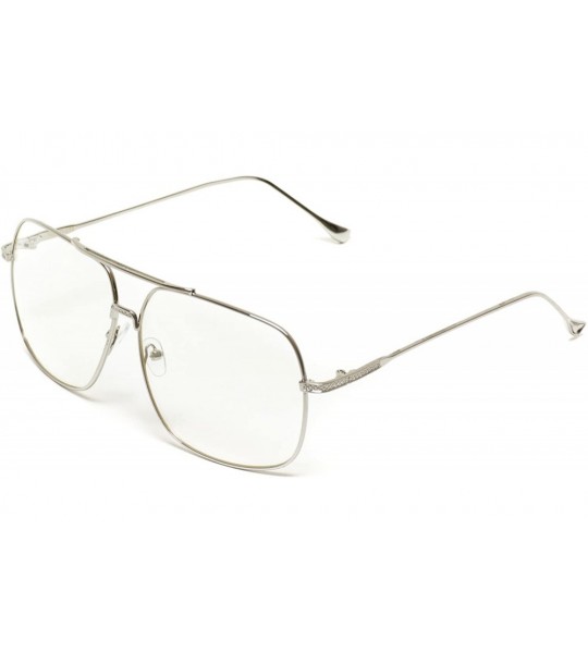Square 70's Style Clear Glasses Gold Frame Aviator Style - Silver - CK12O8RVE3V $27.39