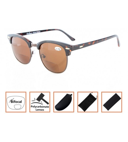 Round Mens Womens Semi-Rimless Bifocal Sunglasses - Brown - C3180N78A6G $18.27