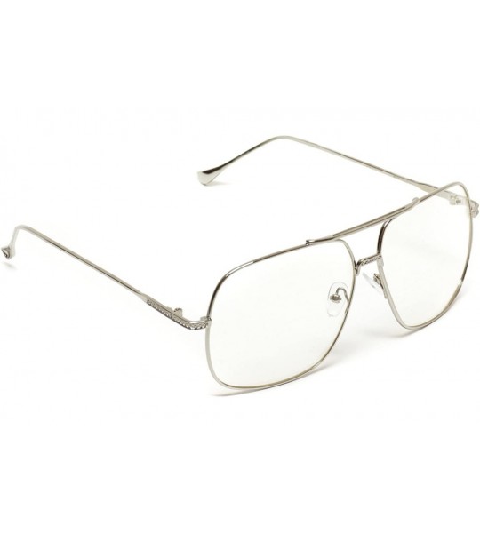 Square 70's Style Clear Glasses Gold Frame Aviator Style - Silver - CK12O8RVE3V $27.39