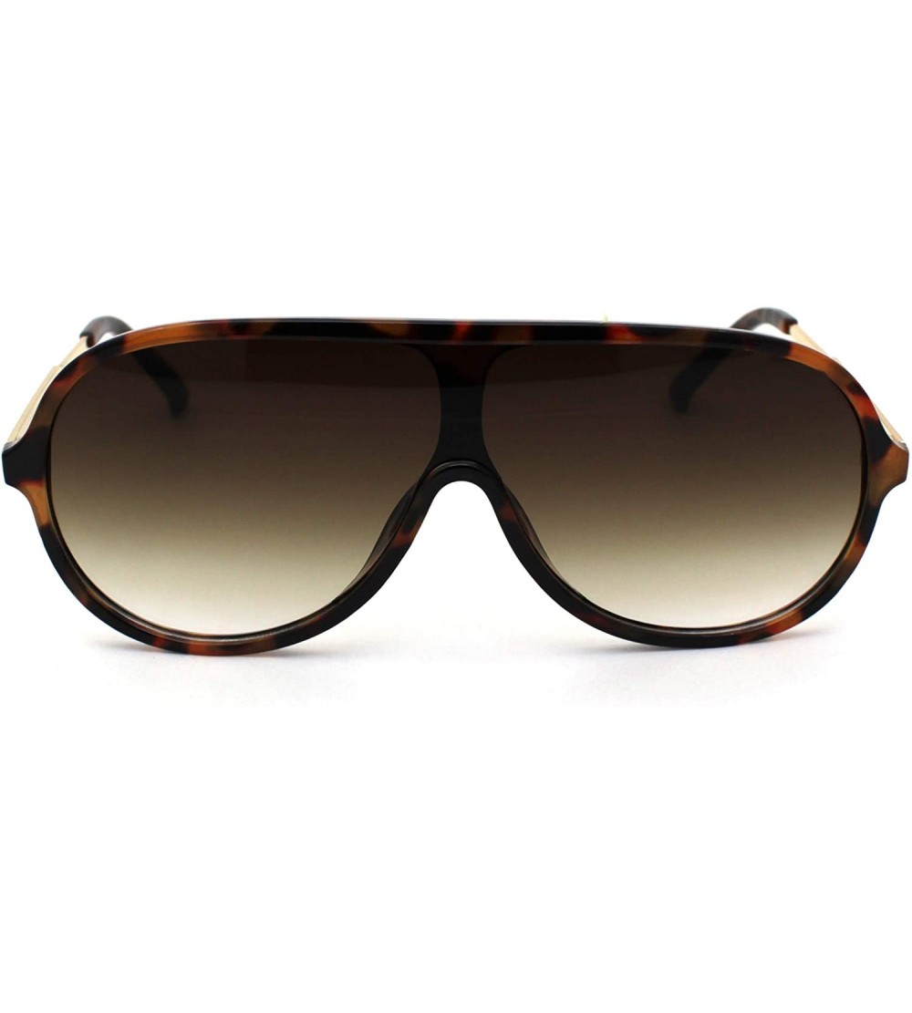 Oversized Retro Mobster Plastic Racer Shield Luxury Fashion Sunglasses - Tortoise Gold Brown - CW190QUMZ54 $26.04