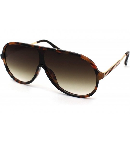 Oversized Retro Mobster Plastic Racer Shield Luxury Fashion Sunglasses - Tortoise Gold Brown - CW190QUMZ54 $26.04