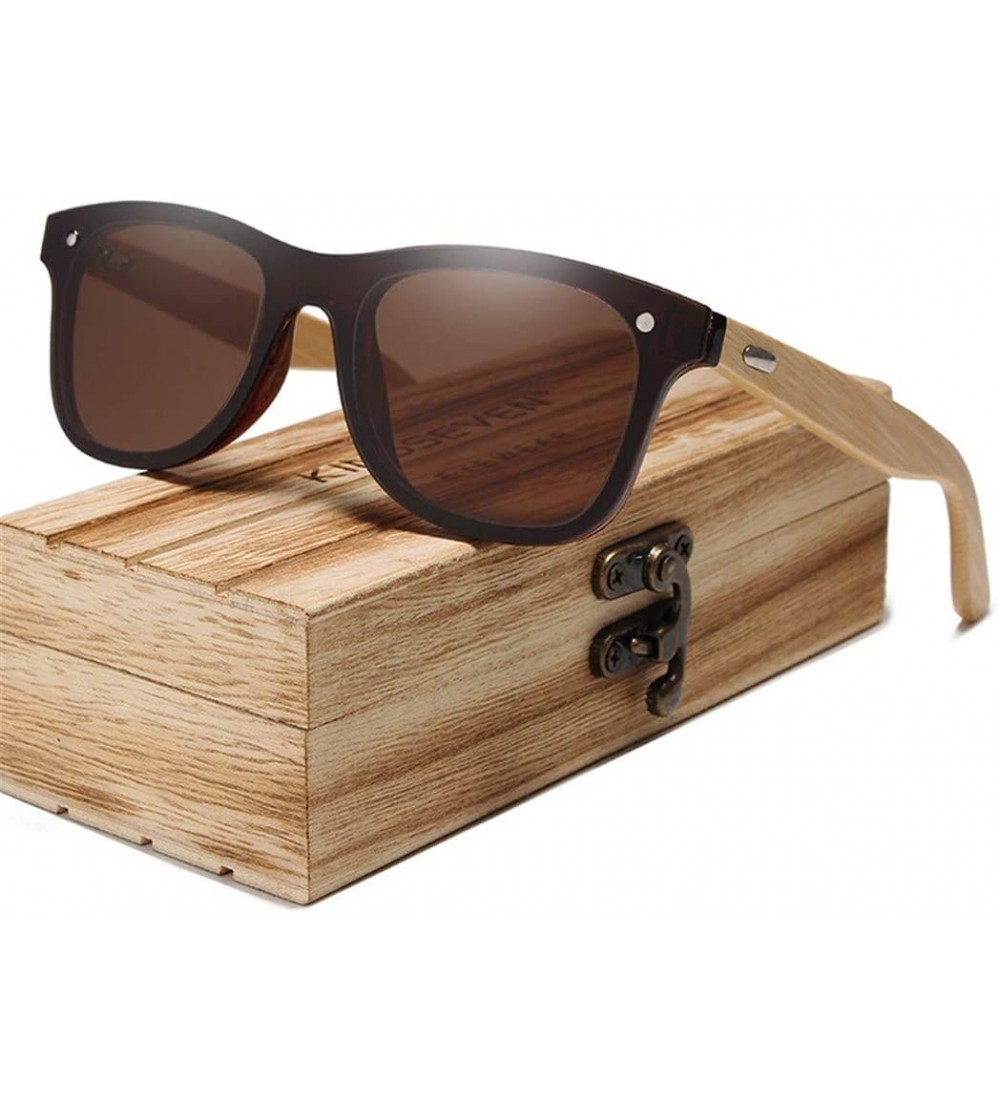 Rectangular Bamboo Polarized Sunglasses Men Wooden Sun Glasses Women Original Wood Glasses - Brown Bamboo - CE194OK3XA0 $60.96