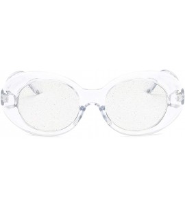 Rectangular Women's Cat Eye Sunglasses Retro Oval Oversized Plastic Lenses glasses - White - C818NELKD4Y $18.86