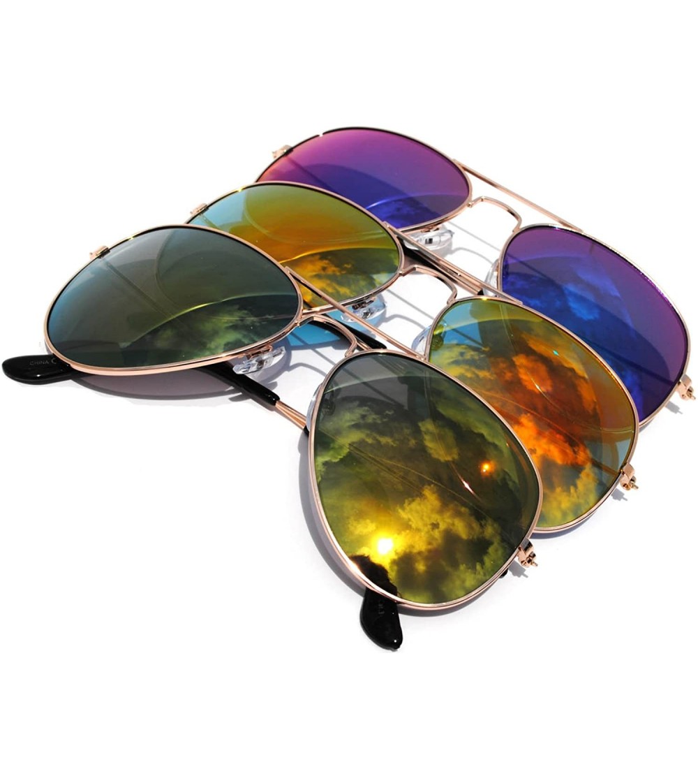 Aviator Classic Aviator Full Mirror Lens Sunglasses Metal Frame - / Blue Yellow Red - CP11M7I492F $19.65