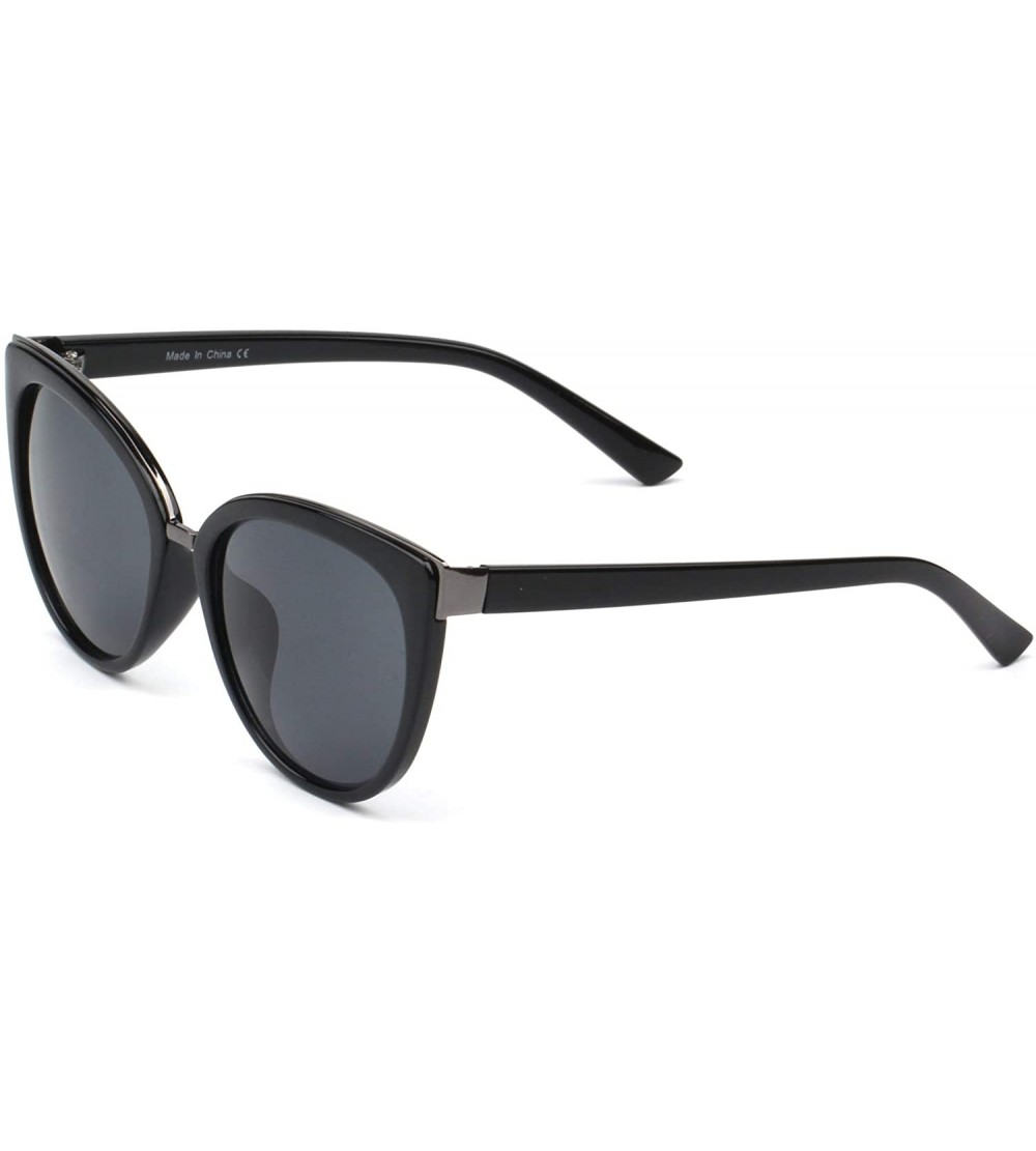 Goggle Women Retro Round Cat Eye Mirrored UV Protection Fashion Sunglasses - Black - CG18WSENY55 $37.07