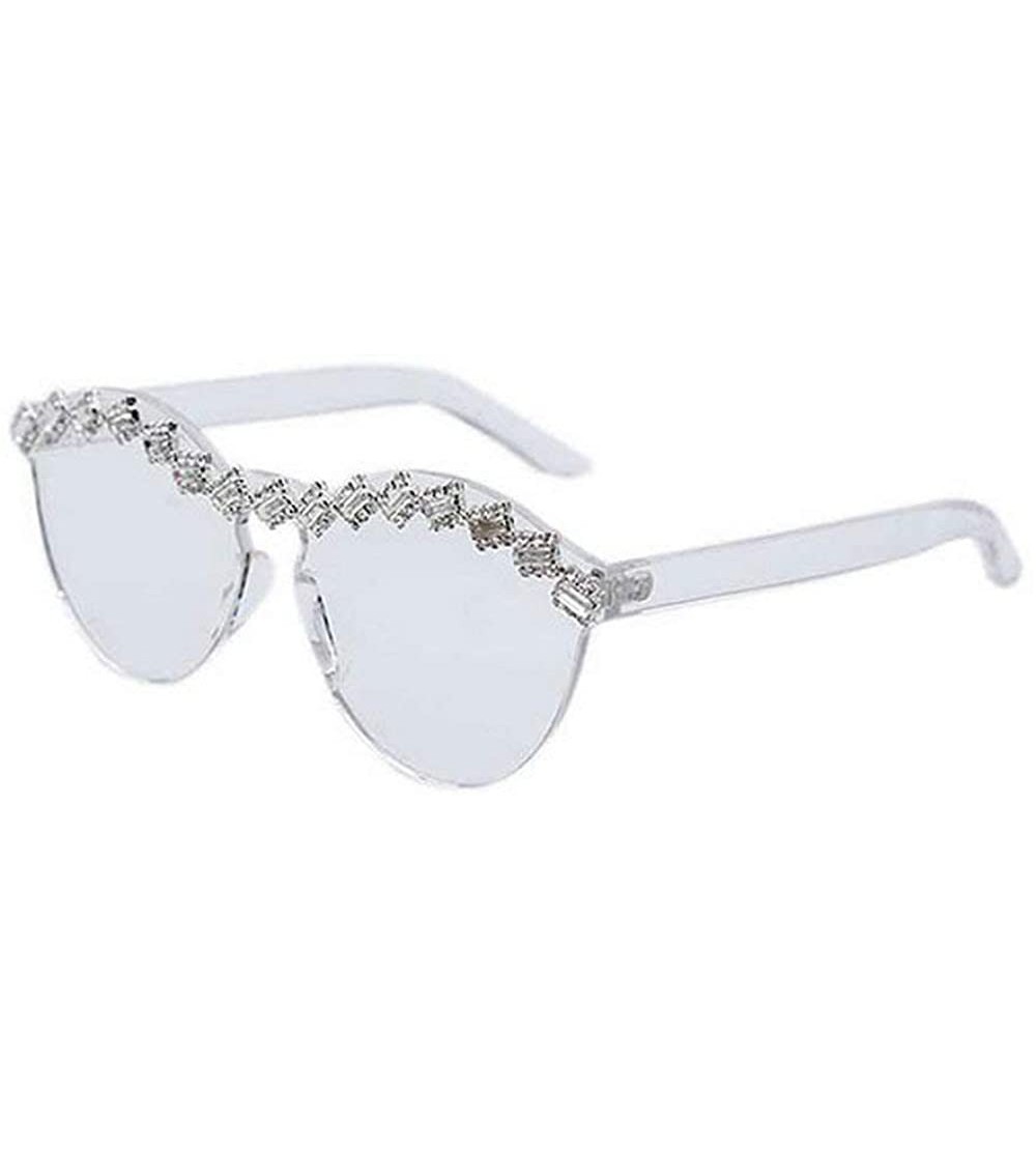 Rimless Fashion Party Rhinestone Rimless One-Piece Candy Colored Lens Luxury Diamond Metal Hinge Cat Sunglasses - CB18XAISUU5...