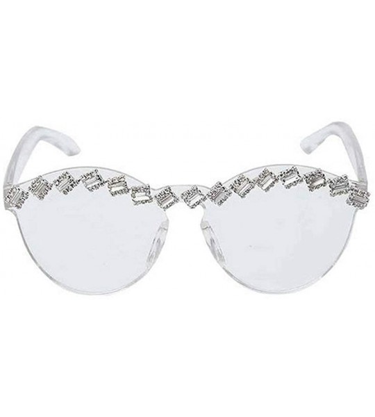 Rimless Fashion Party Rhinestone Rimless One-Piece Candy Colored Lens Luxury Diamond Metal Hinge Cat Sunglasses - CB18XAISUU5...