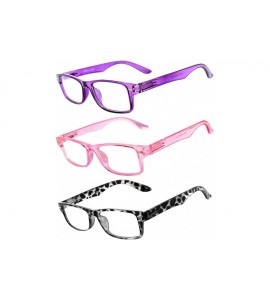 Rectangular Set of 3 Pairs Fashion Narrow Rectangular Colorful Frame Clear Lens Sunglasses - Purple_pink_leopard - C3182ALKHZ...