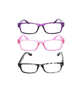 Rectangular Set of 3 Pairs Fashion Narrow Rectangular Colorful Frame Clear Lens Sunglasses - Purple_pink_leopard - C3182ALKHZ...