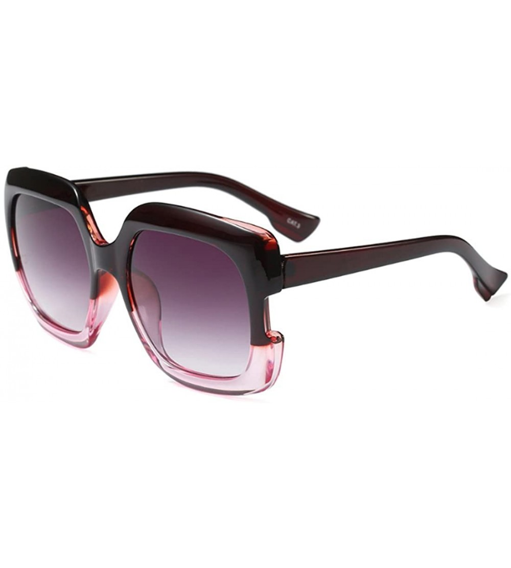 Goggle Sunglasses Oversized Rectangular Frame Women's Fashion Sun Resin frame - Brown Pink - CG18DW8AY9M $18.38