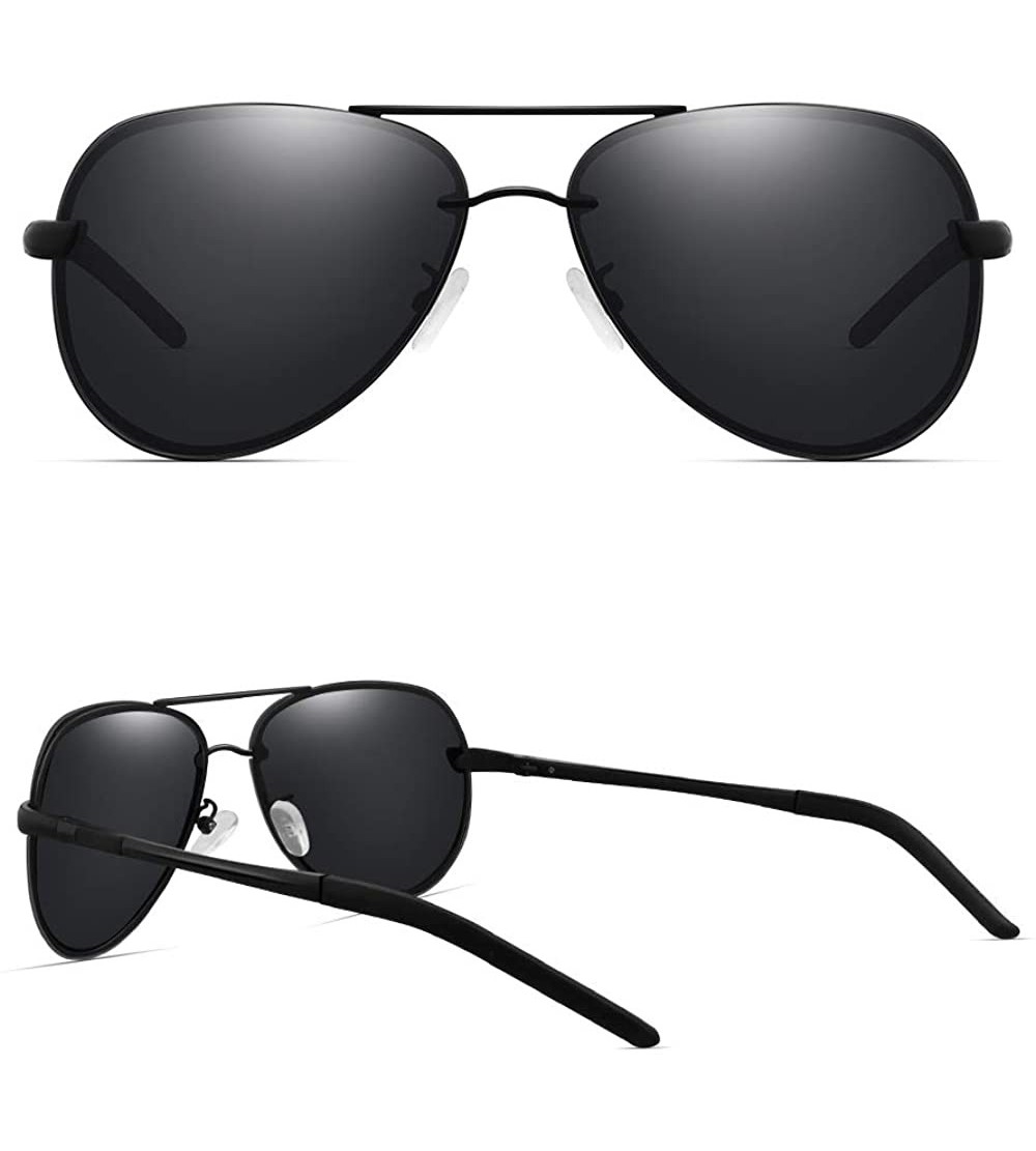 Sport Aviator Sunglasses for Men Women Polarized - Lightweight Al-Mg Metal Alloy Frame - Black / Black - CY1943E83QX $43.98