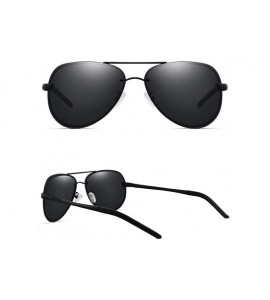 Sport Aviator Sunglasses for Men Women Polarized - Lightweight Al-Mg Metal Alloy Frame - Black / Black - CY1943E83QX $43.98