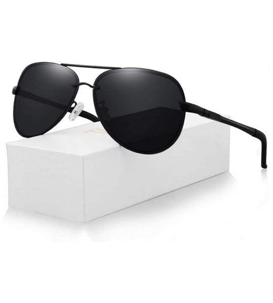 Sport Aviator Sunglasses for Men Women Polarized - Lightweight Al-Mg Metal Alloy Frame - Black / Black - CY1943E83QX $43.98