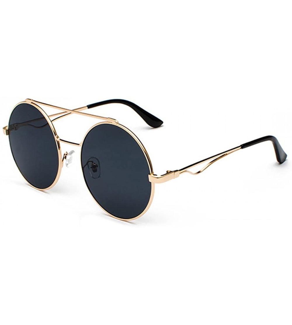 Oval Men women Metal Round Sunglasses Slim frame Colored Flat Lens 60mm - Black - CM18EOWDEAQ $19.67