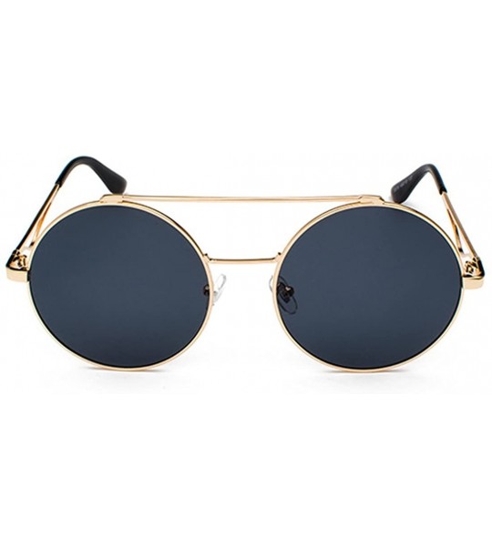 Oval Men women Metal Round Sunglasses Slim frame Colored Flat Lens 60mm - Black - CM18EOWDEAQ $19.67