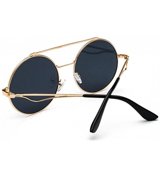 Oval Men women Metal Round Sunglasses Slim frame Colored Flat Lens 60mm - Black - CM18EOWDEAQ $19.67