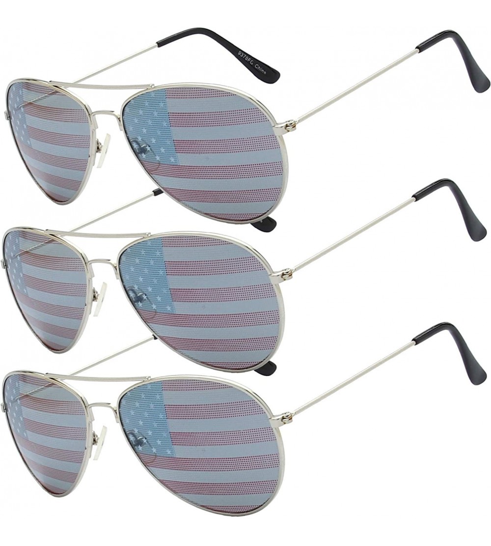 Aviator USA America American Flag Aviator Sunglasses - Exquisite Packaging Gift for 4th of July - 3 Pcs - CI199OHIHL6 $29.20