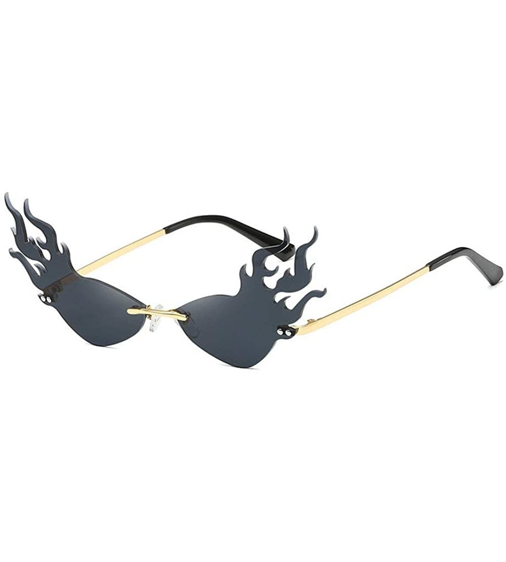 Rimless fashion triangle cat glasses flame women's small frame concave shape brand designer sunglasses - Black - CD18ZRHLM2E ...