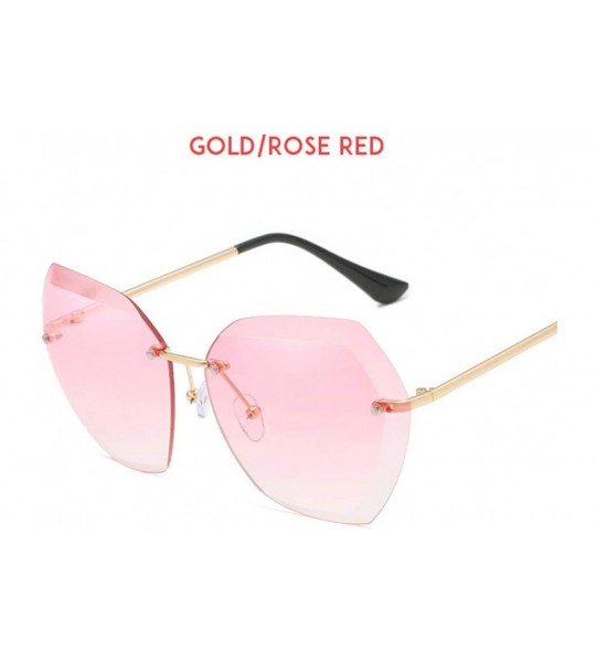 Rimless Rimless Diamond Cutting Lens Sunglasses For Women Rhinestone 100% UV Protection - Gold-rose Red - CV18TTGGEHM $30.73