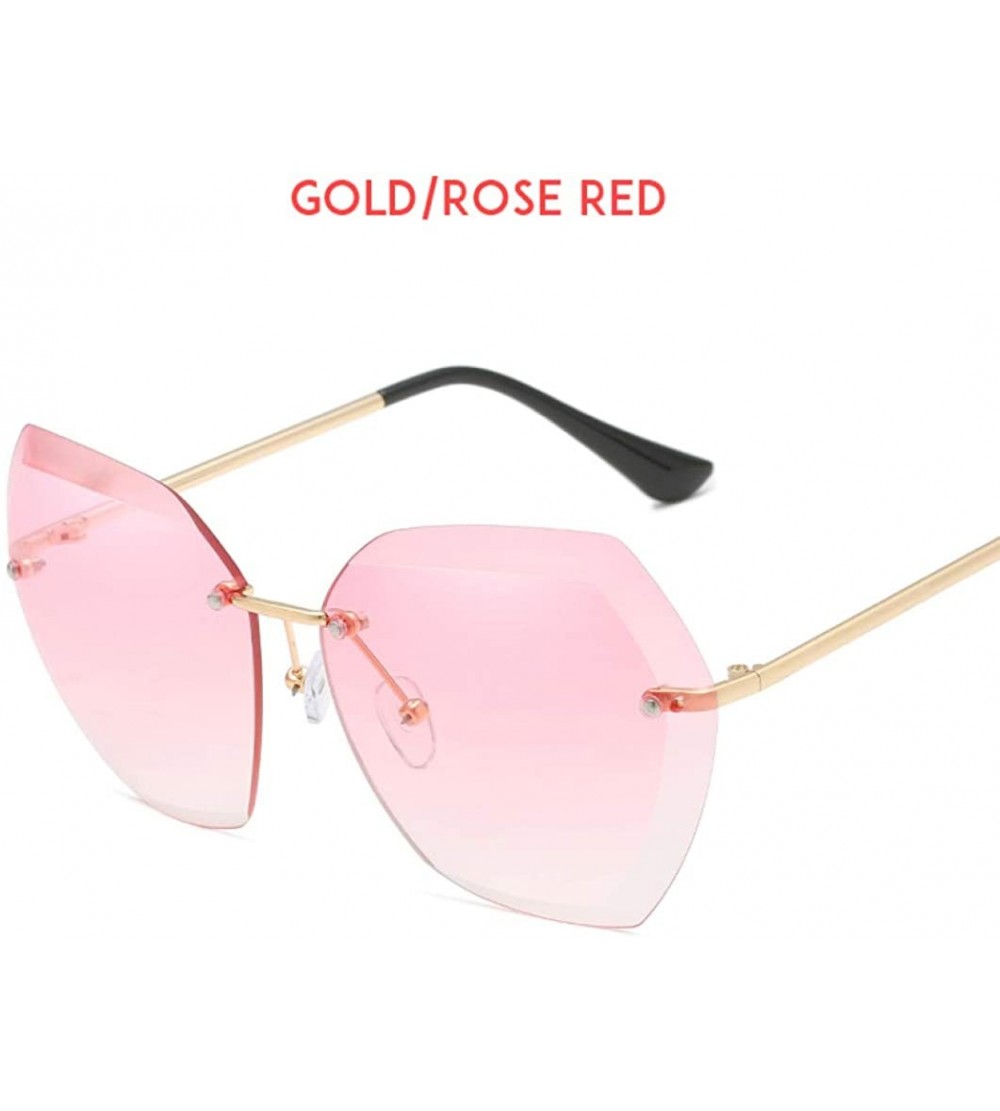 Rimless Rimless Diamond Cutting Lens Sunglasses For Women Rhinestone 100% UV Protection - Gold-rose Red - CV18TTGGEHM $30.73