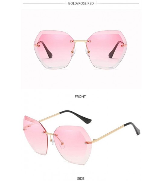 Rimless Rimless Diamond Cutting Lens Sunglasses For Women Rhinestone 100% UV Protection - Gold-rose Red - CV18TTGGEHM $30.73