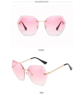 Rimless Rimless Diamond Cutting Lens Sunglasses For Women Rhinestone 100% UV Protection - Gold-rose Red - CV18TTGGEHM $30.73