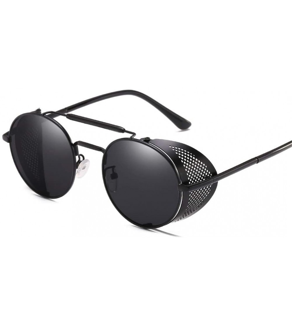 Rectangular Retro Round Metal Sunglasses Men Women Glasses Shades UV Protection - 1-black-gray - CD194O7MDIL $44.54