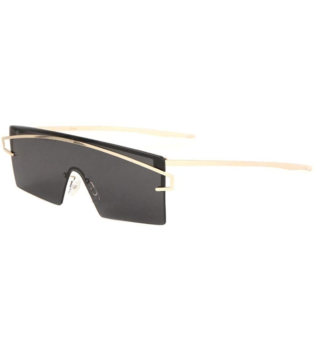 Shield Chicago Color Mirror Rimless Cross Curved Top Bar One Piece Lens Shield Rectangular Sunglasses - Black - C11909XWUMM $...