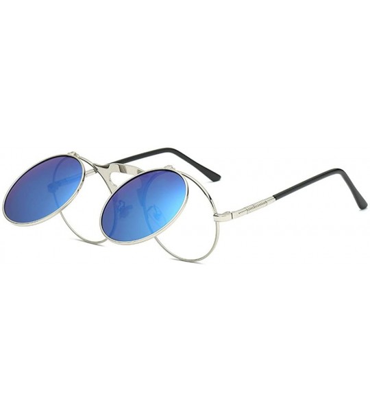 Round punk Vintage Round Flip Up Womens Mens Polarized Driving Sunglasses - Blue - CK18CLWNAXW $24.54