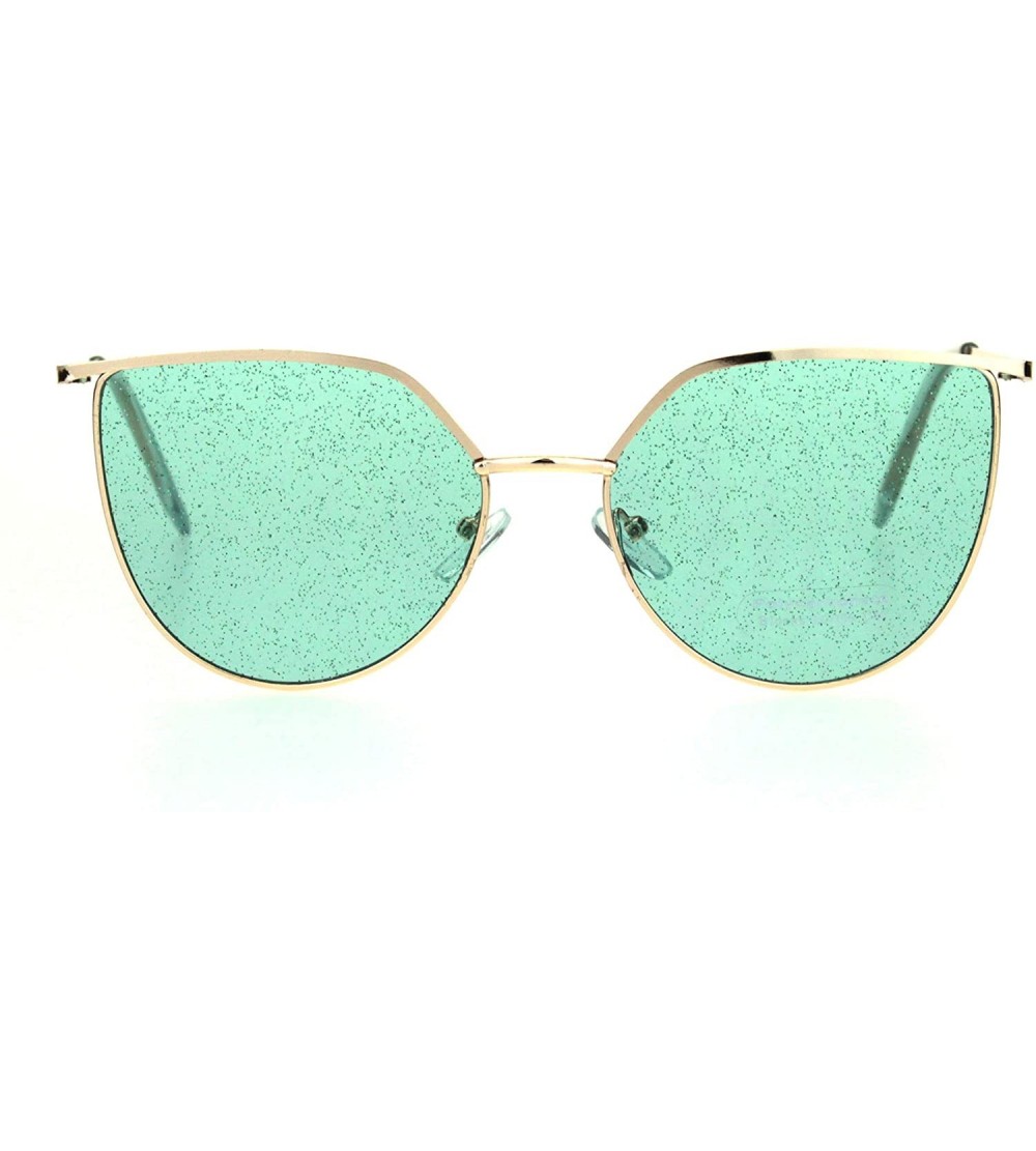 Cat Eye Womens Glitter Lens Retro Fashion Metal Rim Squared Cat Eye Sunglasses - Gold Green - CL18ICM8305 $23.79