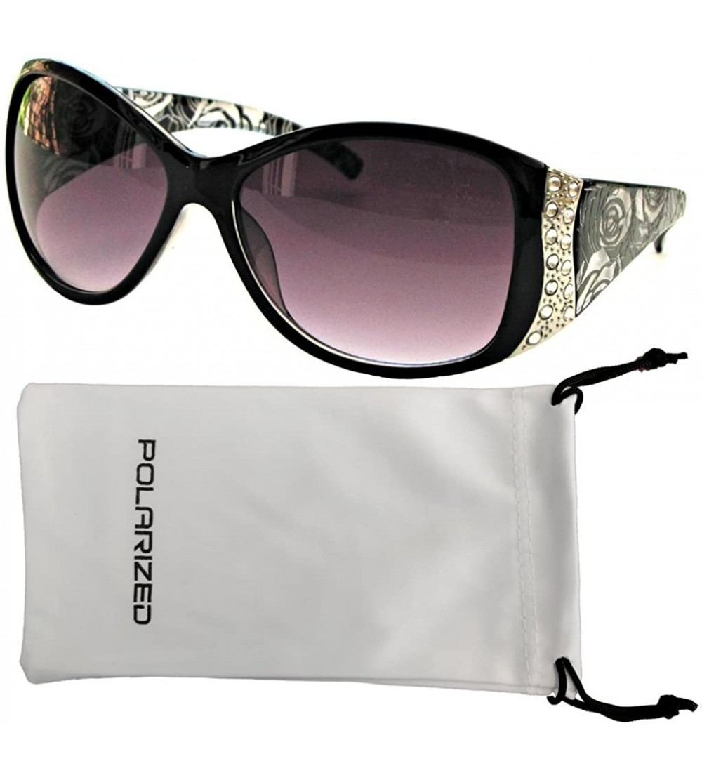 Round Women's Polarized Sunglasses Designer Rhinestone Vintage Floral Eyewear - Black - C512GW27R89 $24.00