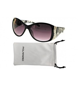 Round Women's Polarized Sunglasses Designer Rhinestone Vintage Floral Eyewear - Black - C512GW27R89 $24.00