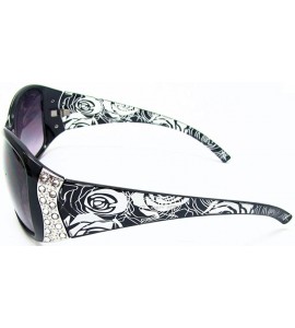 Round Women's Polarized Sunglasses Designer Rhinestone Vintage Floral Eyewear - Black - C512GW27R89 $24.00