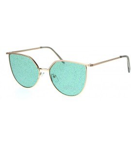 Cat Eye Womens Glitter Lens Retro Fashion Metal Rim Squared Cat Eye Sunglasses - Gold Green - CL18ICM8305 $23.79